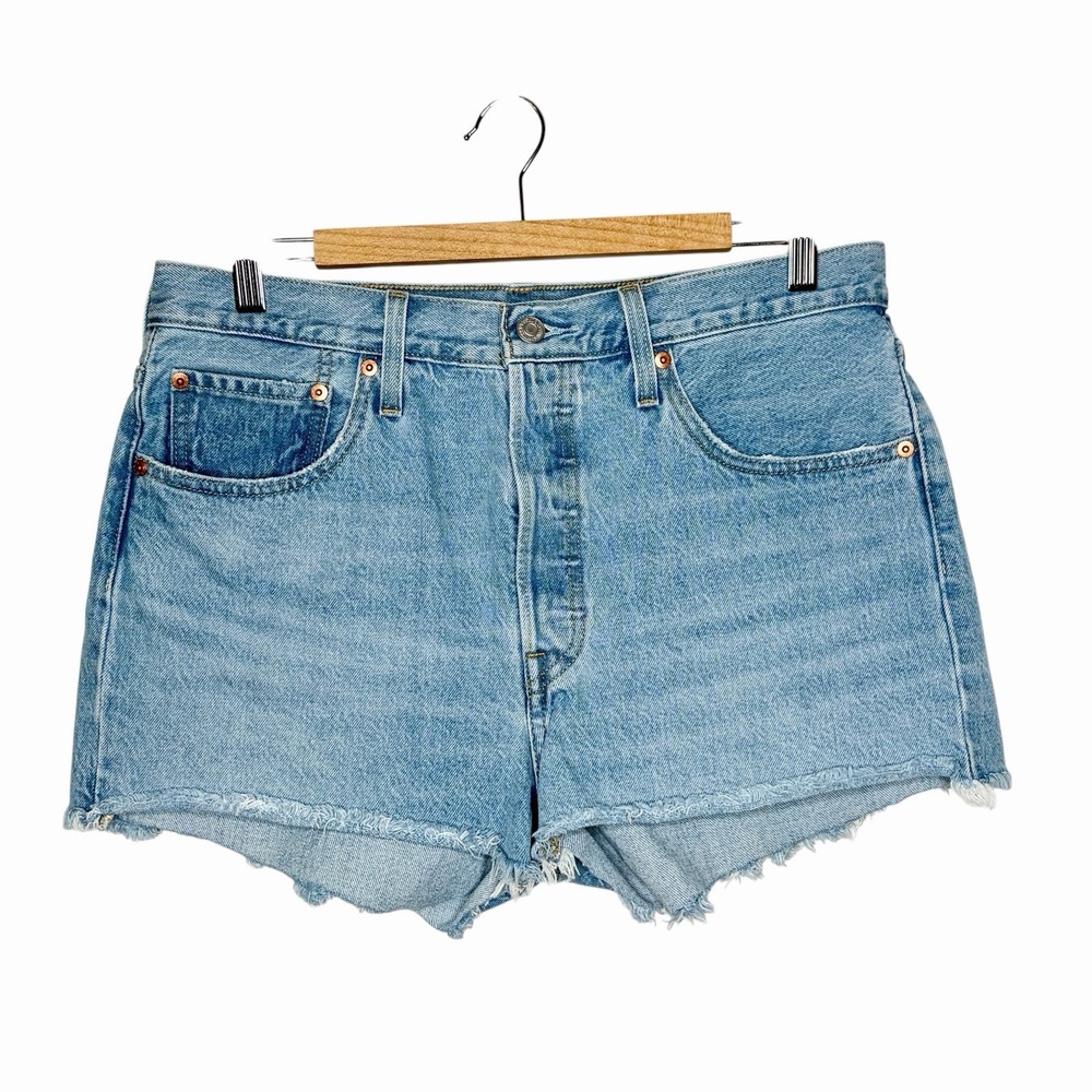 Levis 501 Jean Shorts Womens 31 Cutoff High Rise Light Wash Denim Button Fly